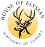 Logo of House of Elysian with a deer head design on a yellow background