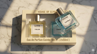 Elysian Eau de Parfum Combo Set on a marble surface