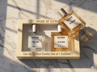 Elysian Eau de Parfum Combo Set on a marble surface